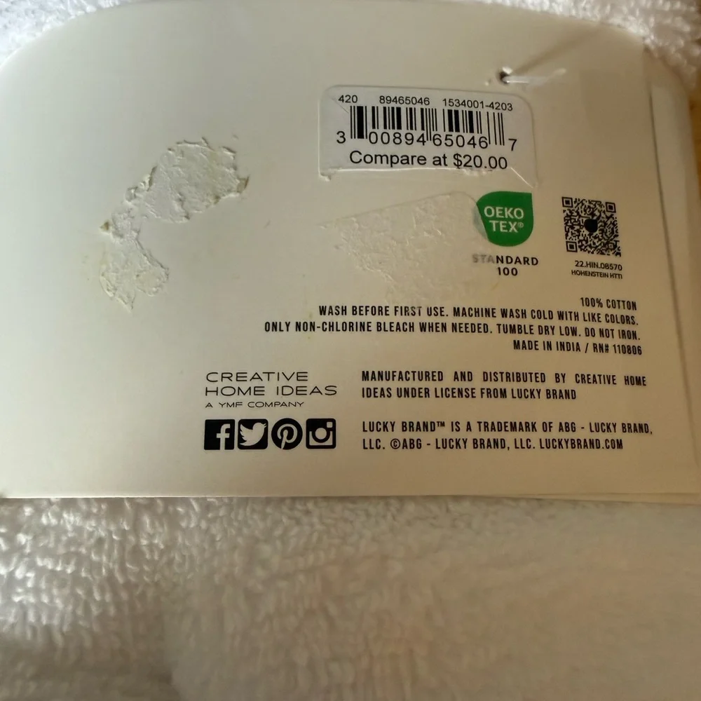 Lucky Brand White Hand Towel Duo with Neutral Band